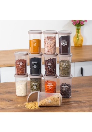 Porsima 1113 12'li Sızdırmaz Düz Kapaklı Baharatlık Seti Cappucci Cappucino