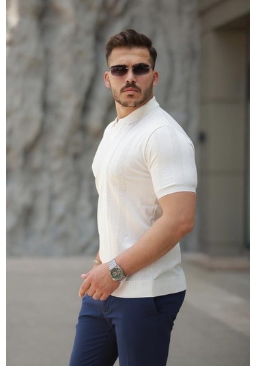 Efnaz Style Erkek Hemşire Yaka Kısa Kollu Tişört Beyaz