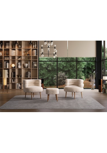 Barel Özel Tasarım Çay Seti Koltuk Takımı,berjer Ve Puf Ofis Balkon Cafe Bahçe Salon Mobilyası 3 Lü Takım Krem Krem