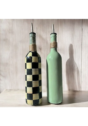 Kadın Desenli Ve Kareli 750 Ml Zeytinyağı Sıvıyağ Şişesi Yağdanlı