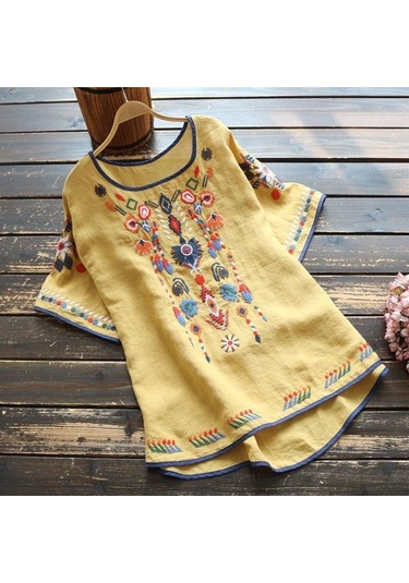 Kırmızı Nakış Pamuk Kadın Gömlek Yaz Ve Bahar Bluz Kadın Giyim İçin Giysi Tops