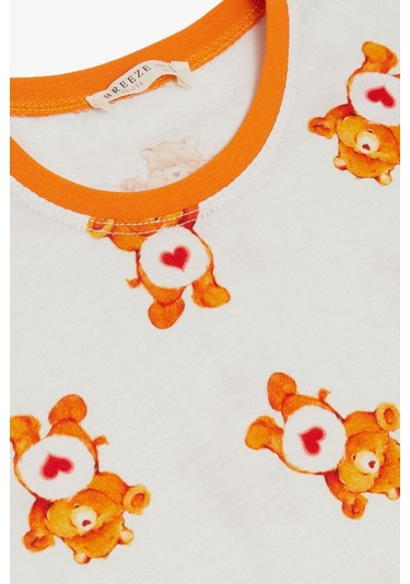 Breeze Kız Çocuk Şortlu Pijama Takımı Kalpli Bebek Ayıcık Desenli 4-8 Yaş, Beyaz-beyaz Beyaz