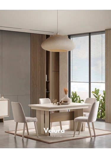 Rota Yemek Odası Takımı Yemek Masası + 4 Adet Sandalye Krem