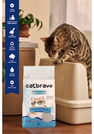Catbravo Aktif Marsilya Sabun Kokulu Topaklaşan Bentonit Kedi Kumu 2 x 10 L