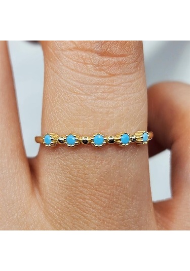 Fasekgold Firuze Taşlı Beş Taşlı Minimal Modern Tasarım 925 Ayar Gümüş Yüzük