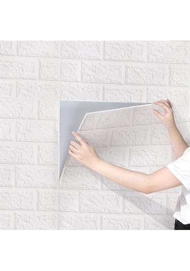 70x77 Cm 6 Adet Ekoslim 2mm Kendinden Yapışkanlı Sünger Beyaz Tuğla Duvar Paneli Kağıdı