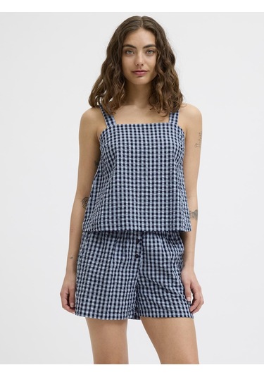 Jack & Jones Kadın Kalin Askili Ekose Desenli Bluz - Petra - 12277417 Skyway