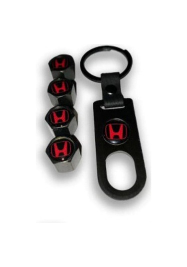 Honda Uyumlu Logolu 4 Adet Plastik Sibop Kapagı Ve Anahtarlık Seti