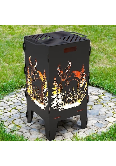 Portatif Ateş Çukuru Ve Mangal Herbir Tarafı Geyik Desenli Izgara