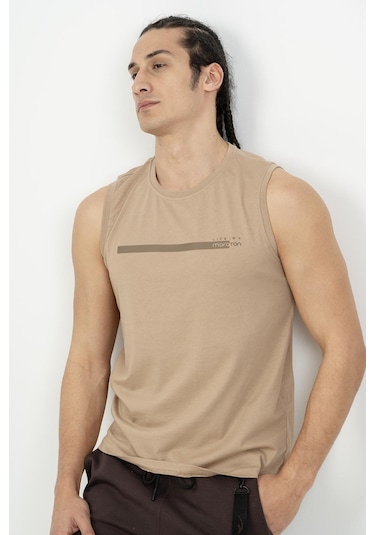Maraton Sportswear Regular Erkek Bisiklet Yaka Kolsuz Basic Açık Vizon Atlet 21723-Açık Vizon