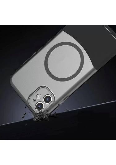 İphone Uyumlu 11 Kılıf Magsafe Şarj Kartlıklı Mıknatıslı Duble 1.7mm Kapak Kart Bölmeli Lacivert Siya