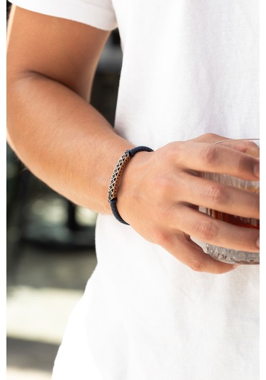 Cenova Kuyumculuk 14 Ayar Altın Taşlı Lacivert Kauçuk Erkek Bilekliği Lacivert