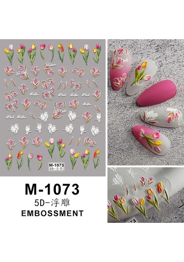 Nail Art Etiketler Çıkartmaları 5d Kabartmalı Kendinden Yapışkanlı Karikatür Çiçek Kelebek Yıldız Tırnak Çıkartmaları Şeftali