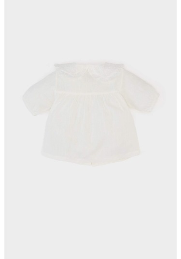 DeFacto Kız Bebek Dantel Yaka Flamlı Poplin Kısa Kollu Gömlek E8379A525SMWT32 Beyaz