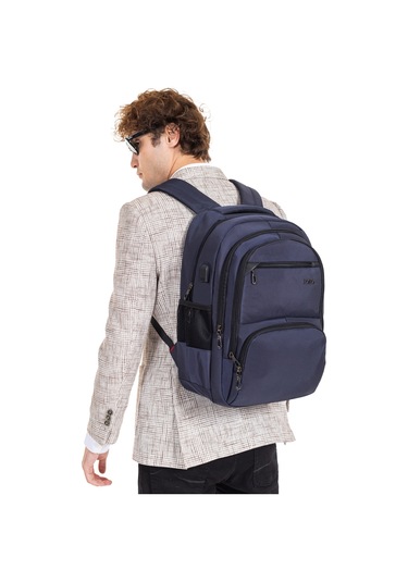 Dada 04 Lacivert Laptop Sırt Çantası 14-15,6 İnç Usb Aparat Ortopedik Sırt  Darbe Emici Koruma