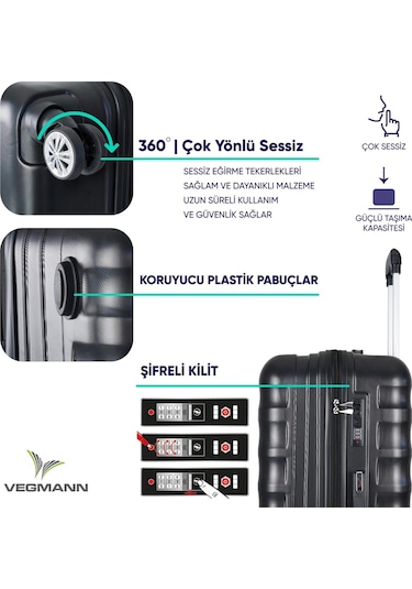 Vegmann Delphin Siyah Kabin Boy Valiz Siyah