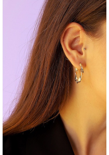 14 Ayar Altın Küpe Grek Desenli Tek Burgu Halka Küpe 3,5 Cm Çapında