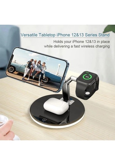 Wezone Watch, İphone Uyumlu 15 14 13 12 İçin 3 Lü Kablosuz Şarj İstasyonu - Siyah