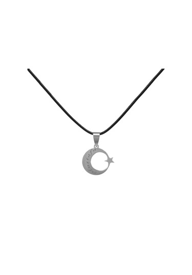 Ayyıldız Tasarım Kişiye Özel İsim Yazılı Siyah İp Zincirli Çelik Erkek Kolye Siyah