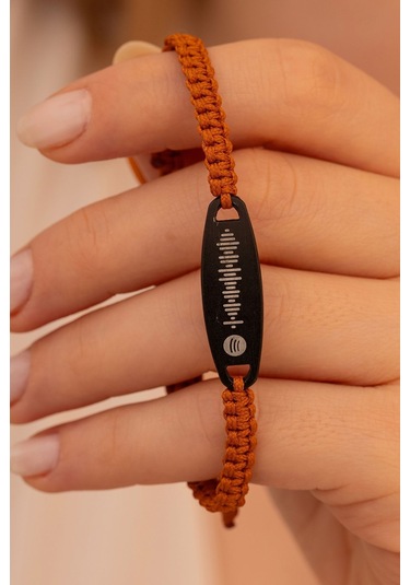 Spotify Kadın Çelik Bileklik Turuncu Siyah Elips Model Çelik