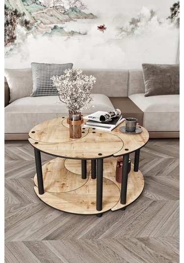 Yin Yang Unıty Serenıty Orta Sehpa 4 Lü Meşe 70 Cm Meşe