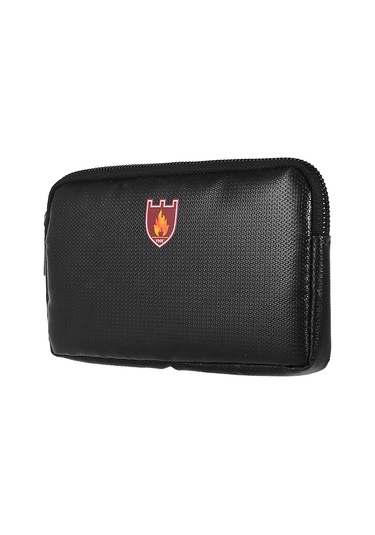 Vkemall Silikon Kaplı Cam Fiber Yangınsız Çanta - Telefon Ve Powerbank Saklama İçin, Darbe Emici Sprey İç Katman, 20.8x11.8cm Siyah