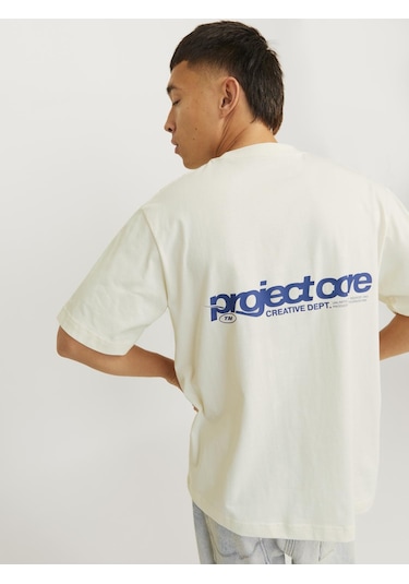 Jack & Jones Erkek Gögüs Ve Sirt Baskili Tişört - Union - 12273442 Sweet Corn Çok Renkli