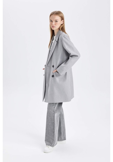 DeFacto Rüzgar Geçirmez Uzun Kaşe Kaban Oversize Geniş Kalıp Kruvaze Yaka Düğmeli A0922AX24WNGR2 Gri DeFacto Rüzgar Geçirmez Uzun Kaşe Kaban Oversize Geniş Kalıp Kruvaze Yaka Düğmeli A0922AX24WNGR2 Gri