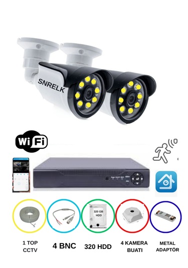 Snrelk 2'li 5mp Lens Warm Ledli Gece Renkli Ahd 320 Gb Su Geçirm