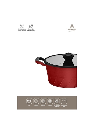 Vento 7 Parça Döküm Titanyum Kaplama Tencere Tava Seti Kırmızı Kırmızı
