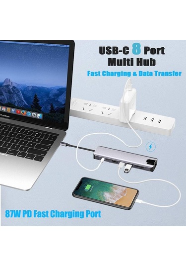 Speeduf 8in1 Usb Type-c Hub Port Adaptör Hdmı Usb Ethernet Pd
