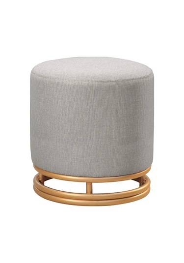 Nuvi Puf Gold Metal Çerçeveli Keten Çok Amaçlı Dekoratif Oturak, Makyaj Oturağı,montajsız Puf Bench Antrasit