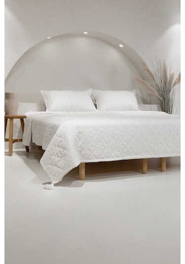 Koza Home Stella Krem Çift Kişilik Baklava Desenli Yatak Örtüsü 230x250 2 Y Krem