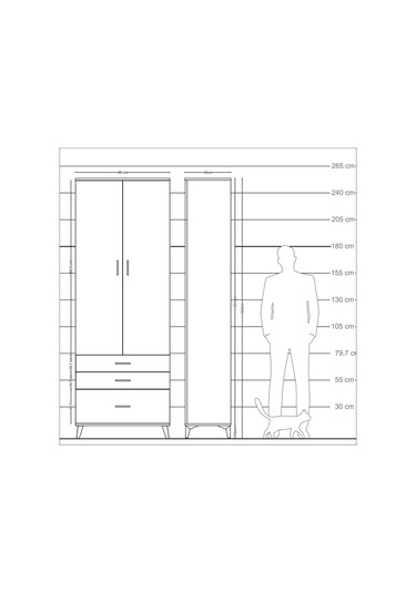 Arges Dolap Tek Raflı 3 Çekmeceli Tek Askılı 88x30x243 Antrasit-çam Antrasit