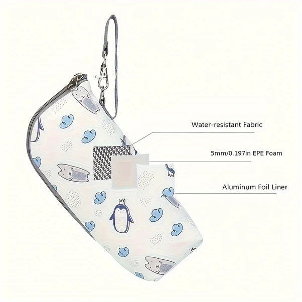 Elmpaly Yavru Kedi Desenli Termal Şişe Çantası Seyahat İçin Taşınabilir Isı Koruma