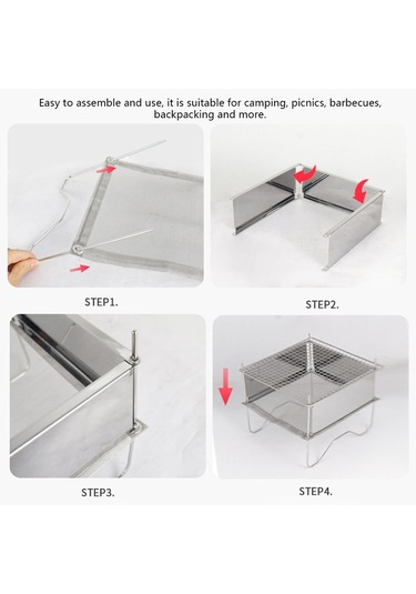 Taşınabilir Paslanmaz Çelik Barbekü Izgara Katlanır Kamp Sobası Odun Y Gümüş