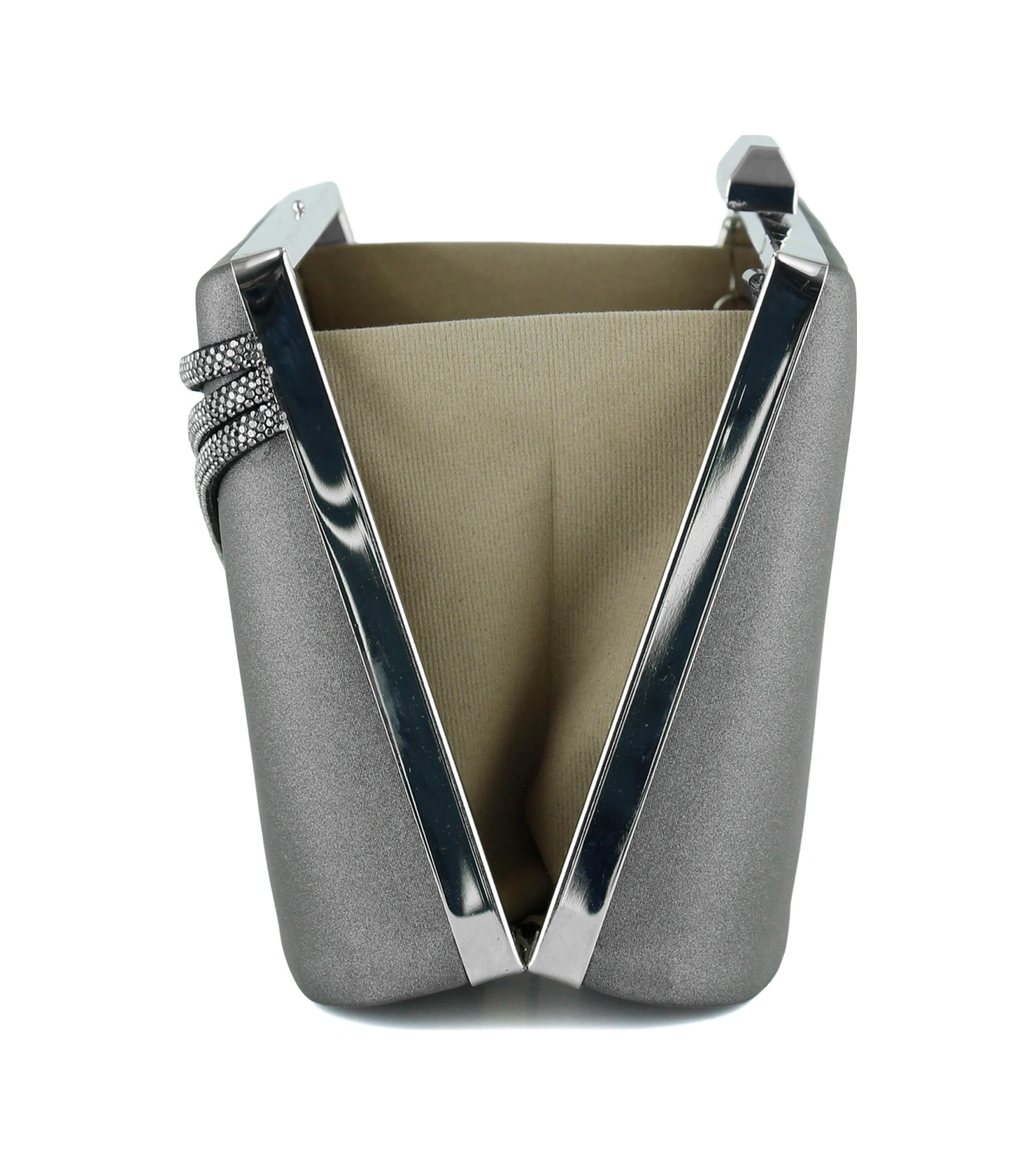 Erkan Saçmacı Antrasit Saten Taşlı Gümüş Metal Saplı Zincir Askılı Abiye Çanta Antrasit