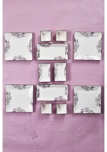 Piatti Naturali 12 Parça 4 Kişilik Lavanta Kahvaltı Takımı Handmade Sunum Set Lila