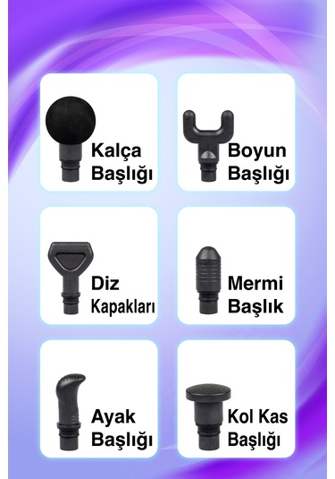 Thomax Masaj Tabancası 6 Başlıklı Profesyonel Masaj Aleti Siyah