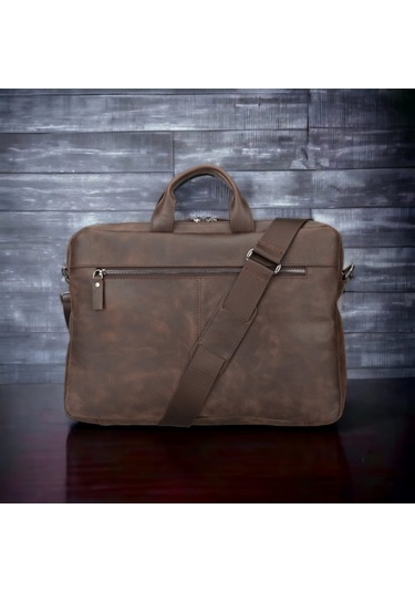 Apollo 13-14 İnç Deri Laptop Çantası Tn03 Kahve Kahverengi