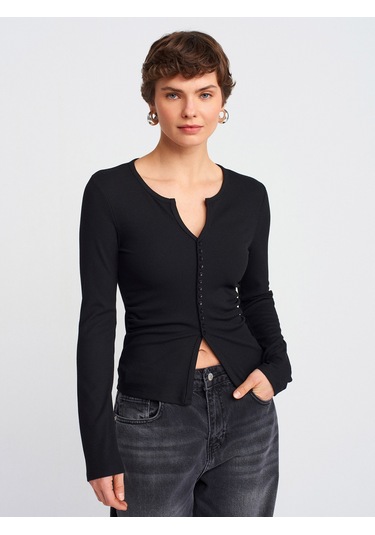 Dilvin 31548 Düğme Detaylı Büzgülü Top-siyah Siyah