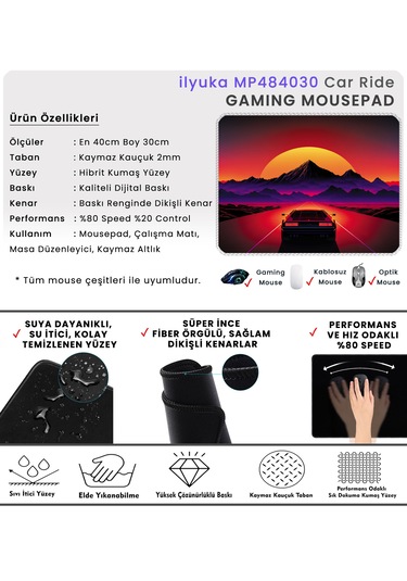 İlyuka Mousepad 40x30cm Gaming Oyuncu Mp484030 Car Ride