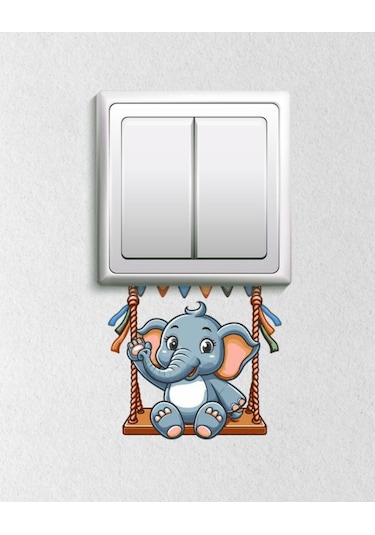 Salıncakta Sevimli Fil Dekoratif Priz Sticker 12x10 Cm