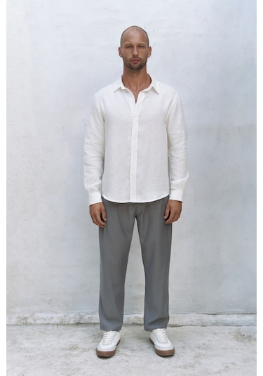 Mai Collection Mai Studios Co. Bice Ekru Keten Oversize Erkek Gömlek Ekru
