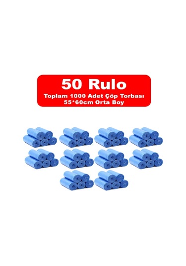 Larimar Orta Boy Çöp Torbası 50 Rulo 1000 Adet Mavi 55 x 60 CM