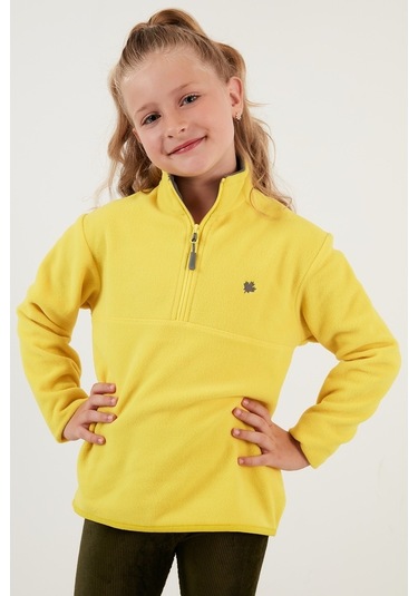 Lela Yumuşak Dokulu Fermuarlı Dik Yaka Şardonlu Kışlık Unisex Çocuk Polar 5905002 Sarı