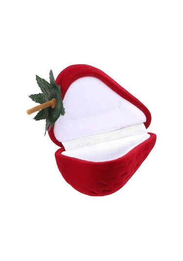 Padalink Kiraz Şekilli Sevgi Hediyesi Gümüşlük Kutusu - İçerisinde Yüzük Yok - Evlilik/valentine İçin - Kolay Açılabilir - Gümüşleri Korumak İçin Yumuşak İç - 5x4.5cm Kırmızı