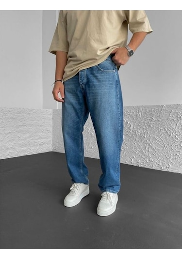 Vikingsjeans Mavi Yıkamalı Baggy Jeans Mavi
