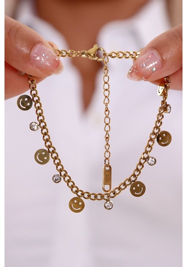 Bhs Life Kadın Gülen Yüz Figürlü Zirkon Taşlı Çelik Bileklik