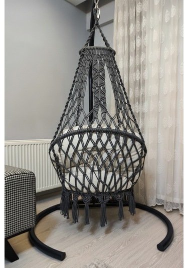 Tek Kişilik Makrome El Örgüsü Salıncak Mis38002antrasit Sadece Salıncak Antrasit Gri